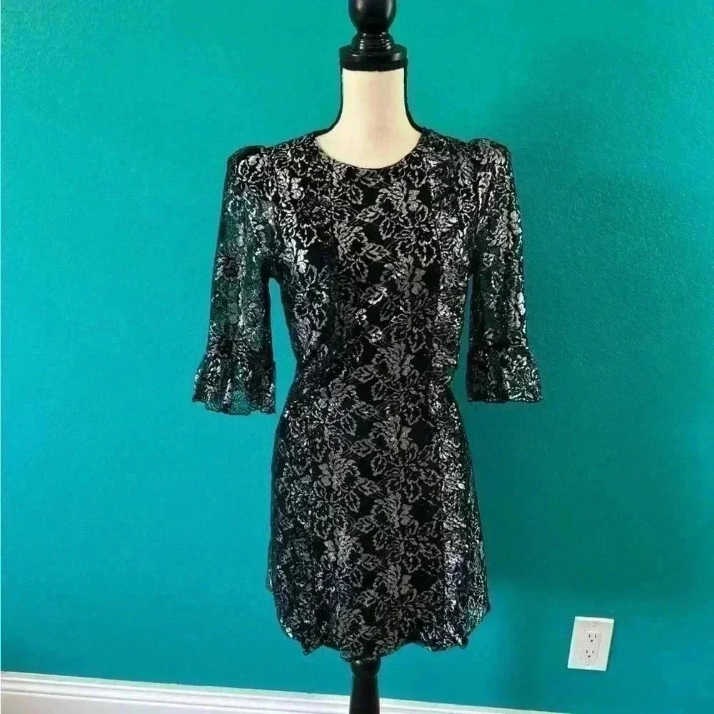 2020 THE VAMPIRE'S WIFE × H&M Silver Lace Mini Dress in size medium